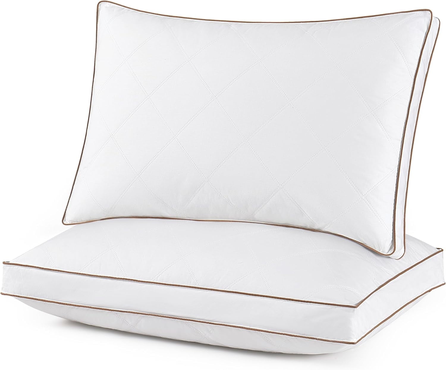 PYPUMSA Goose Down Pillows Queen Size Set of 2, 100% Cotton Pillow Cover Down proof Down Feather Pillows for Sleeping, Luxury Hotel Collected Bedding Quilted Pillows, Gusseted, 2 Count