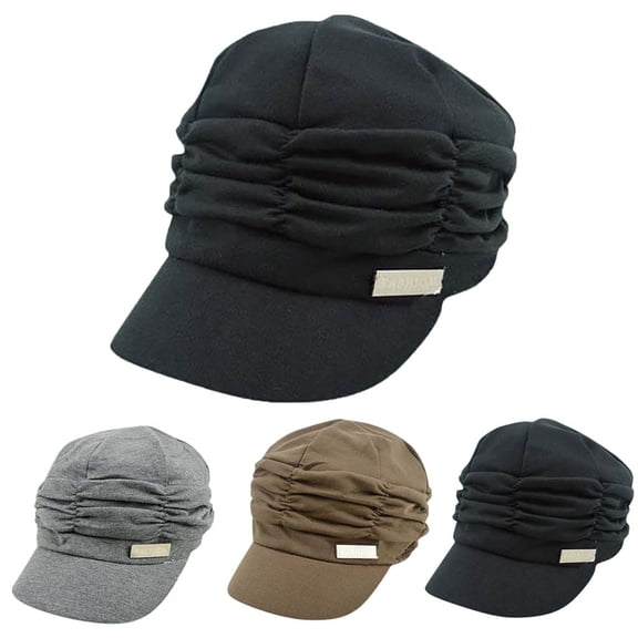 Foldable Cotton Beret for Men and Women, Stacked Pleat Design Baseball Cap with Brim, Breathable Casual Hat for Outdoor Daily Wear, Travel, and Fashion Outfits-Black