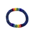 thumbnail image 2 of Rainbow Striped Pattern Guatemalan Czech Glass Seed Beaded One Size Fits All Bangle Bracelet - Womens Fashion Handmade Jewelry Boho Accessories, 2 of 2