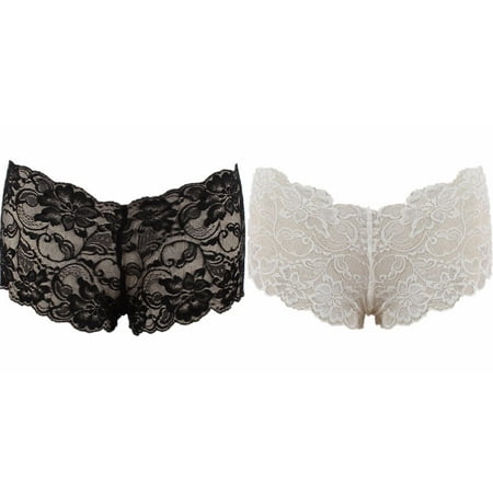 Lojoutye 2 Pack(Black 1PCS & White 1PCS) Multipack Boudoir Push Up Pantie High Knicker Thong Women s Pajamas Underwear Waist Lace Brief Corset Girl