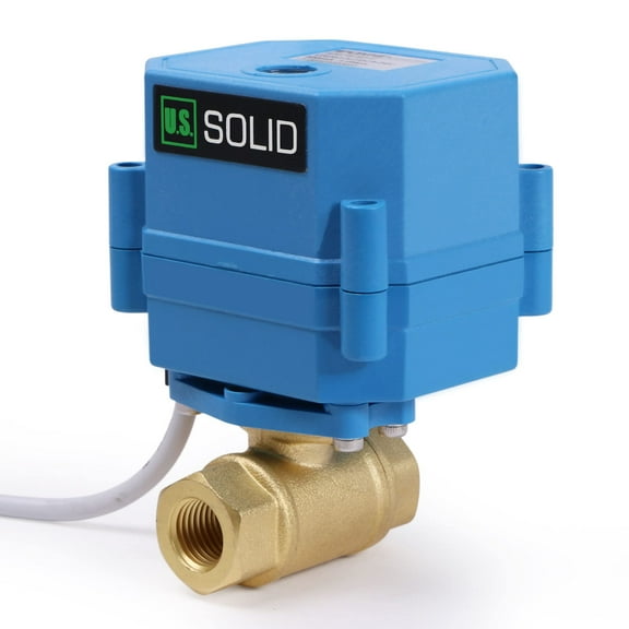 U. S. Solid IP67 Motorized Ball Valve 1/4 in NPT Full Port Brass AC/DC 9-24V 2 Wire Auto Return Wiring Normally Closed Blue Casing