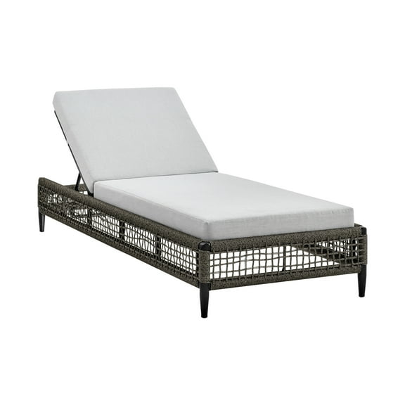 Armen Living Alegria Outdoor Patio Adjustable Chaise Lounge Chair in Aluminum with Grey Rope and Cushions
