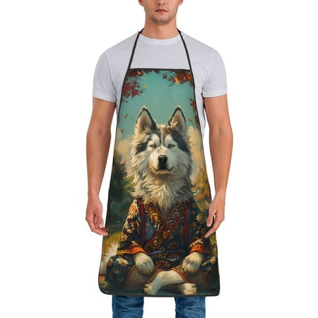 

Lukts Forest Maple Leaf Husky Print Unisex Tie-Up Aprons Bibs for Chef Kitchen Grill Beverage Shop