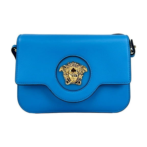 Versace Versace La Medusa Blue Leather Shoulder Crossbody Bag Women's Purse