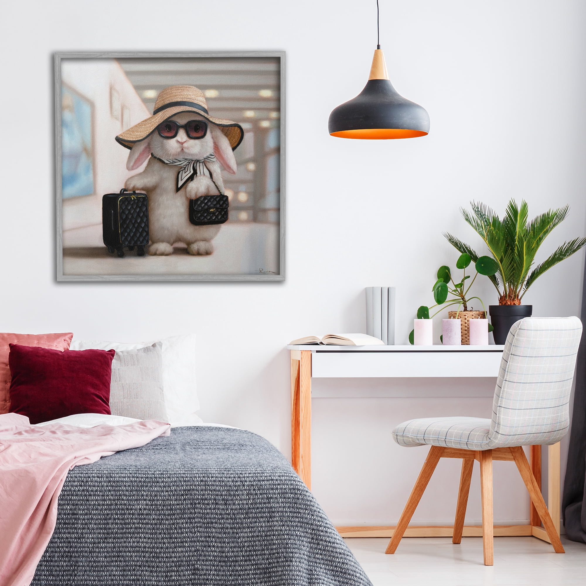 Stupell Industries Bun Voyage Traveling Rabbit Gray Framed Giclee Art, design by Lucia Heffernan