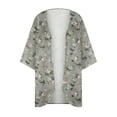 thumbnail image 3 of Aueoeo Women'S Lightweight Open Front Cardigan,3/4 Sleeve Cardigan For Women Women'S Floral Print Puff Sleeve Kimono Cardigan Loose Chiffon Cover Up Casual Blouse Tops Cardigans For Women On Clearanc, 3 of 4