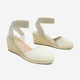 thumbnail image 3 of Ream Pairs Women Espadrilles Wedge Sandals Comfort Elastic Ankle Strap Shoes Amanda-1 Beige/White Size 7.5, 3 of 5