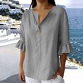 thumbnail image 3 of Tsesme Ruffle 3/4 Sleeve Tops for Women, V-Neck Button Pullover Loose Shirt, Lightweight Summer Causal Fashion T-Shirt XL, 3 of 7