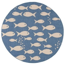 SAFAVIEH Courtyard Trena Fishes Indoor/Outdoor Area Rug, Blue/Beige, 5'3" x 5'3" Round