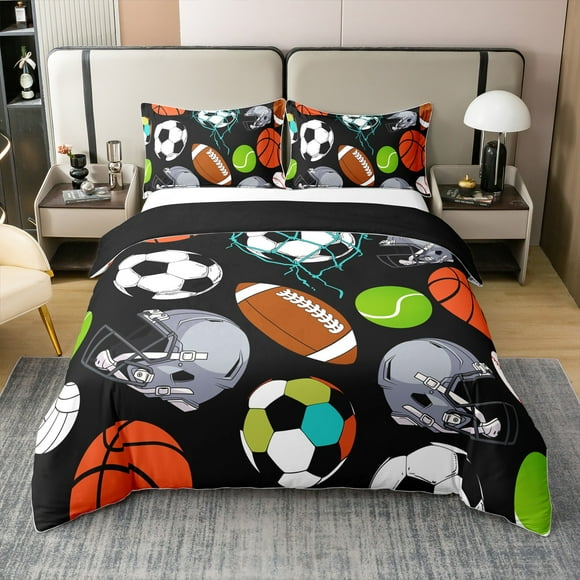 Erosebridal Teens Baseball 100% Cotton Comforter Cover Queen, Soccer Players Bedding Queen Size, Ball Sports Gaming Decor （No Comforter）
