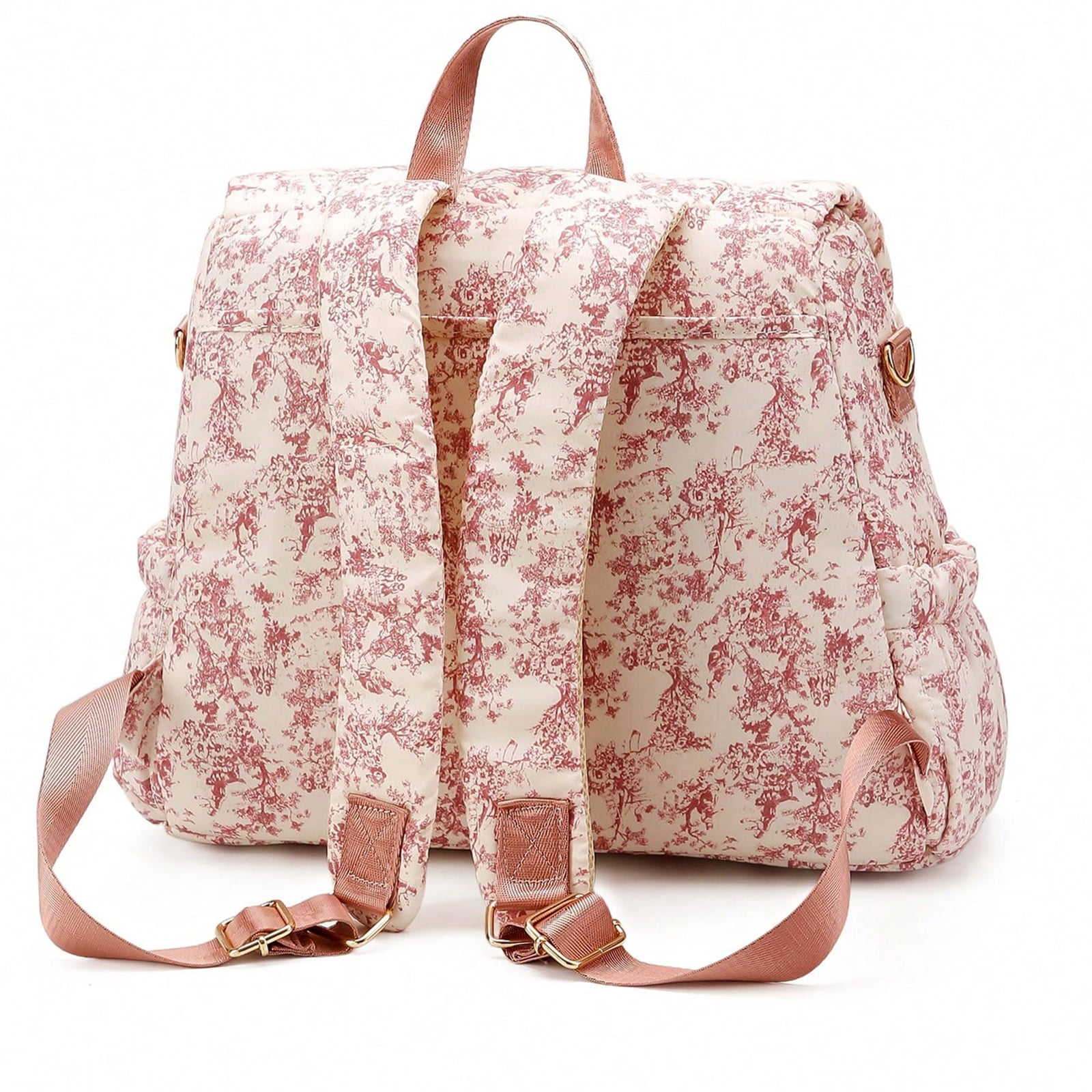 HAHUT Aesthetic Quilted Floral Diaper Bag Backpack with Stroller Straps, Multi-Functional Nylon Embroidered Laptop Backpack for Work Travel Casual (Red)