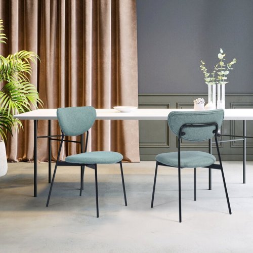 Modern Velvet and Black Metal Leg Dining Room ChairsSet of 2, Teal