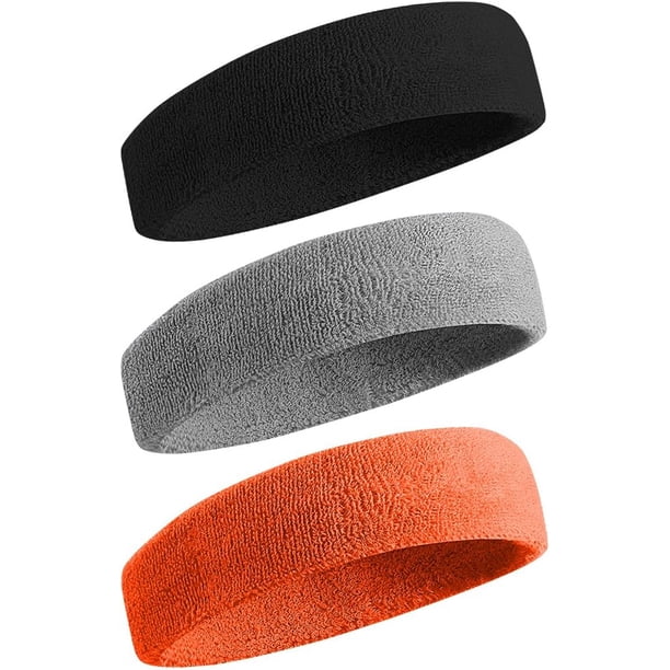Paquete de 3 bandas para el sudor, diadema deportiva para hombres y mujeres, banda para el sudor de tela de rizo de algodón atlético que absorbe la humedad para tenis, baloncesto, correr, gimnasio,