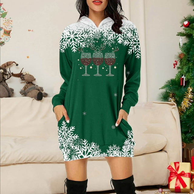 WILLBEST Vestidos Sudadera Larga Con Estampado Navideño Para Mujer, Top Informal Y Cómodo Para Las Fiestas, 2025 Elegante Y Acogedor Para La Temporada De Invierno