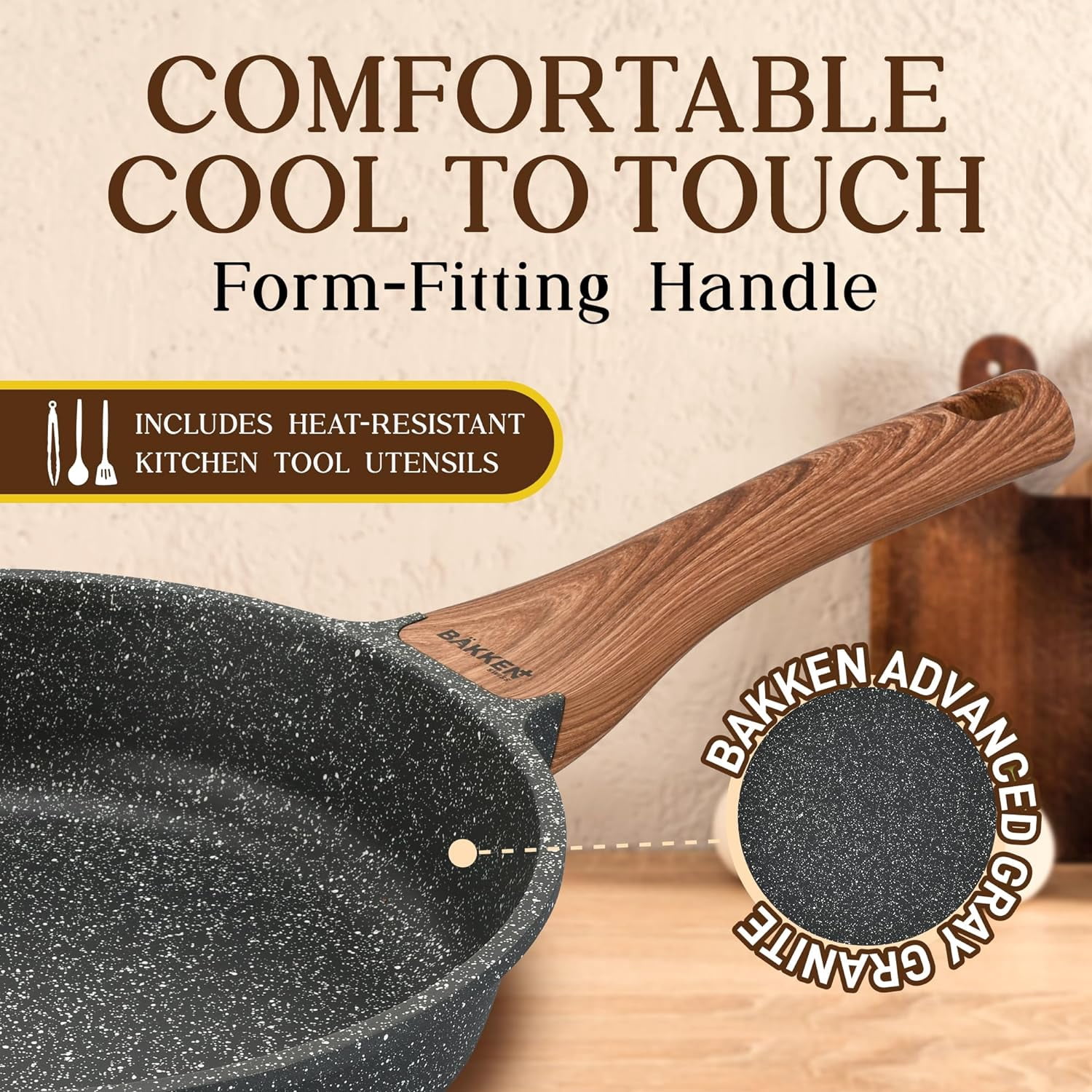 Bakken 20-Piece Kitchen Cookware Set – Granite Non-Stick – Eco-Friendly – for All Stoves & Oven-Safe - Marble coating