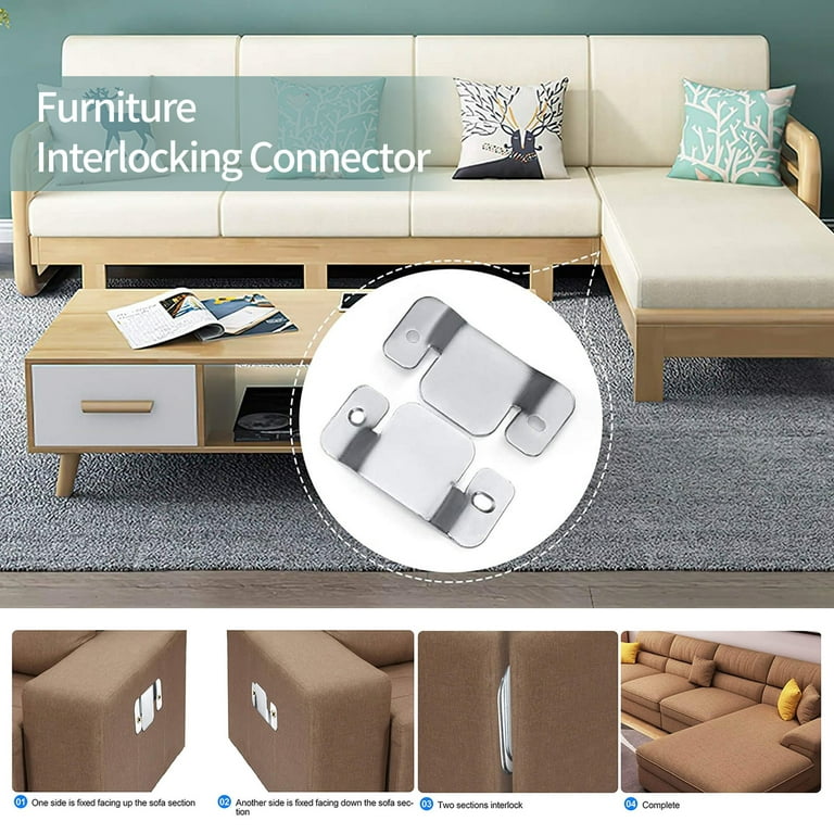 Moocorvic 2Pcs Sectional Sofa Interlocking,Premium Metal Couch Furniture  Connectors Bracket with Screws,Couch Supports for Sagging Cushions Suitable