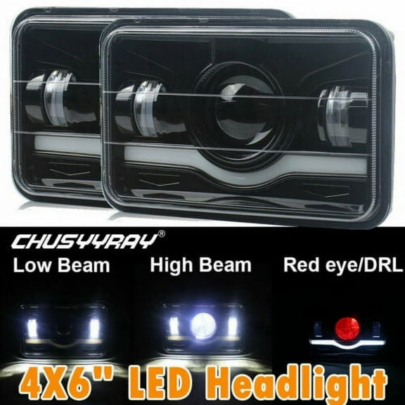 2pcs 4x6'' LED Headlights Hi/Lo w/DRL For Peterbilt 379 378 Freightliner FLD120