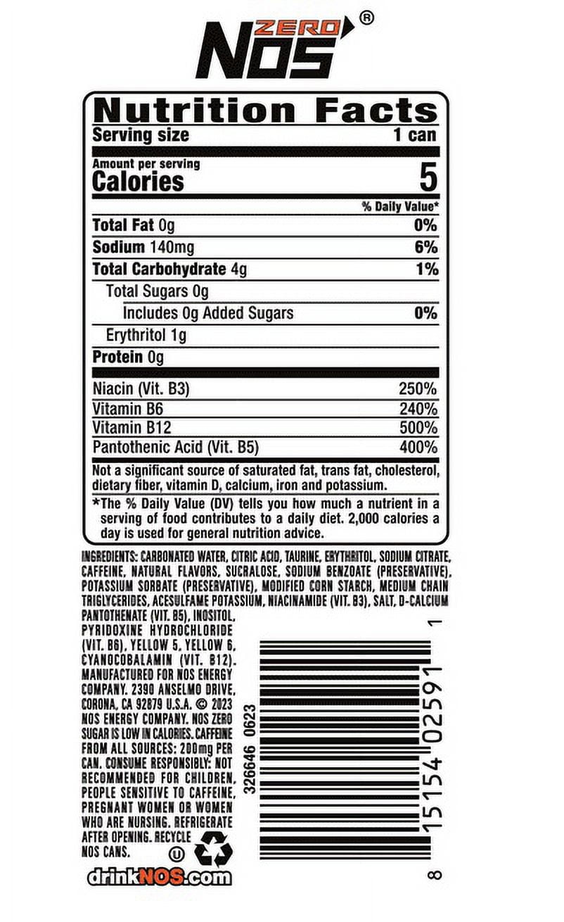 NOS Energy Drink, Zero Sugar, 16 ounce (Pack of 16)
