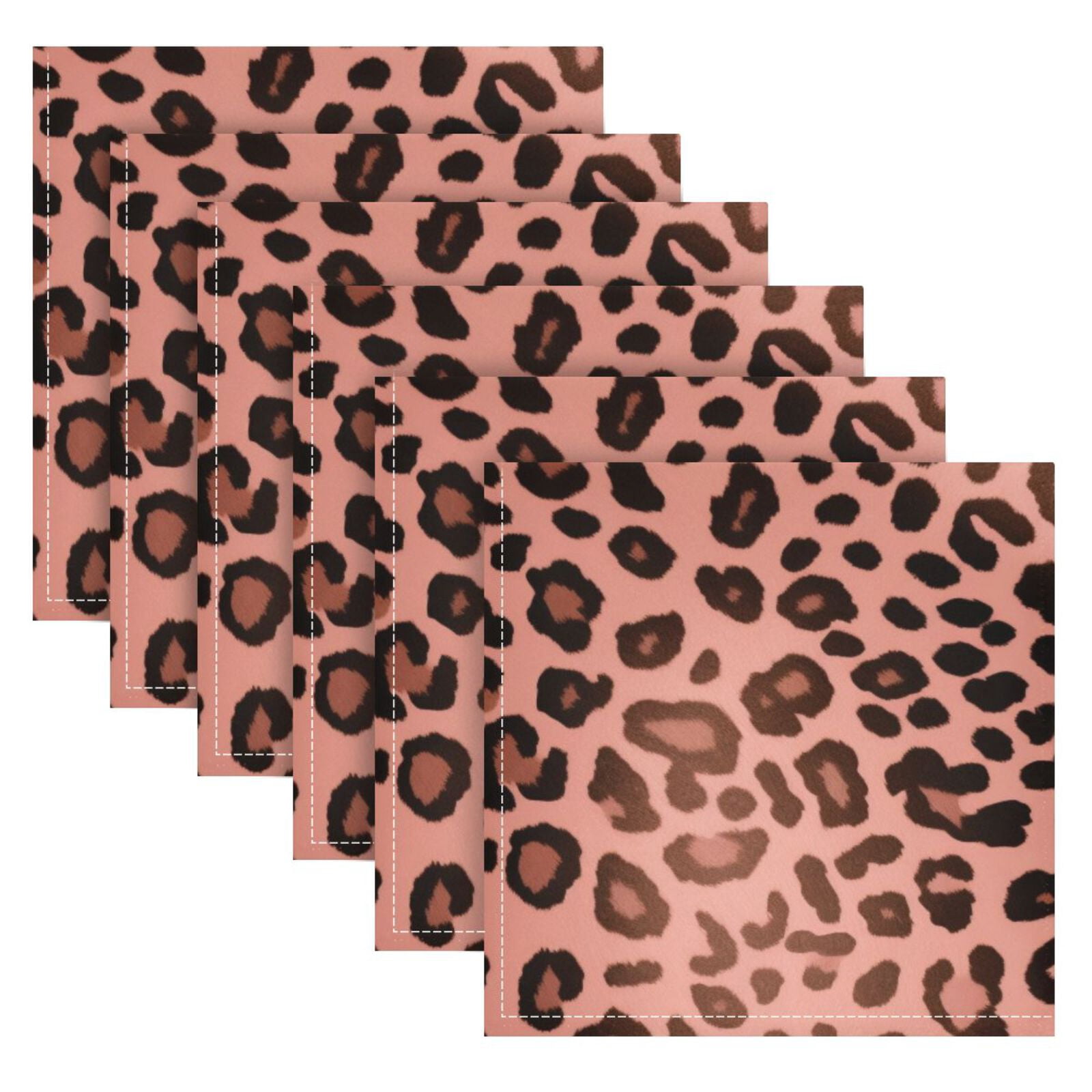 JSTEL Leopard Cheetah Prints Rose Gold Cloth Napkins Set of 6, 20x20 Inch Washable and Reusable Napkin for Decoupage Dinner Party Everyday Use