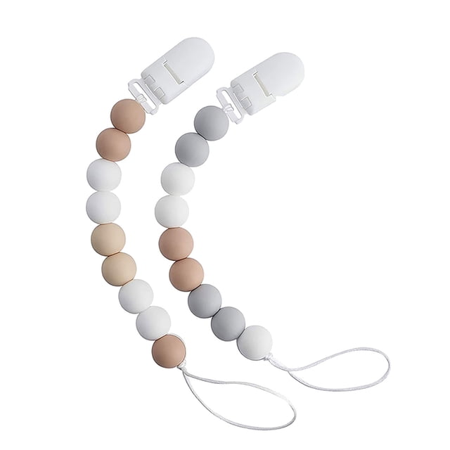 Fiudx Cadena para Chupete de Bebé, Silicona Suave, Clip Multiusos, Juguete Seguro para La Dentición, Fácil de Limpiar, Ajuste Universal para Cochecitos, Paquete de 2, 20 Cm de Largo