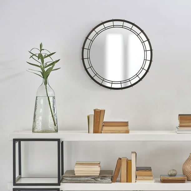 Gallery Solutions 20 Caged Wire Round Wall Mirror Black Com 20 Caged Wire Round Wall Mirror Black, How To Place 3 Circle Mirrors On Wall