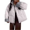 thumbnail image 2 of Oversized Puffer Jackets for Women Color Block Lined Zip Up Stand Collar Thicken Quilted Jacket with Pockets Casual Long Sleeve Loose Down Coat Solid Winter Warm Short Coats 2025, 2 of 4