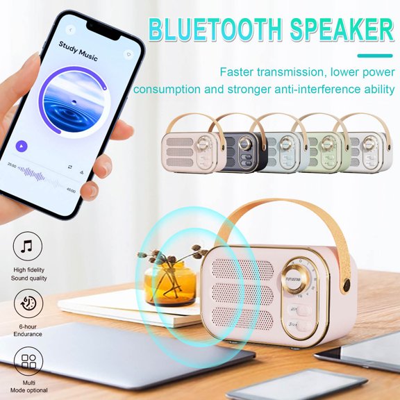 Jacenvly 2024 New Multifunctional Mini Portable Fm Radio Bluetooth Speaker Usb Tf Aux Indoor Outdoor Retro-Design Wireless Speaker Easter Decorations