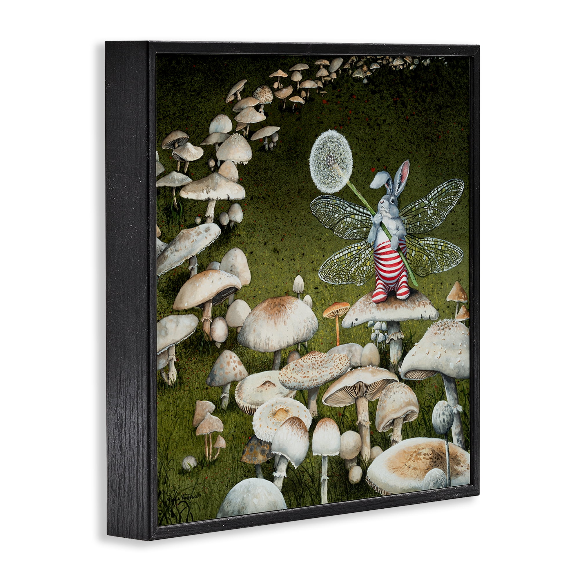 Stupell Industries Fairy Bunny on Mushroom Landscape Painting Black Framed Art Print Wall Art, 17 x 17