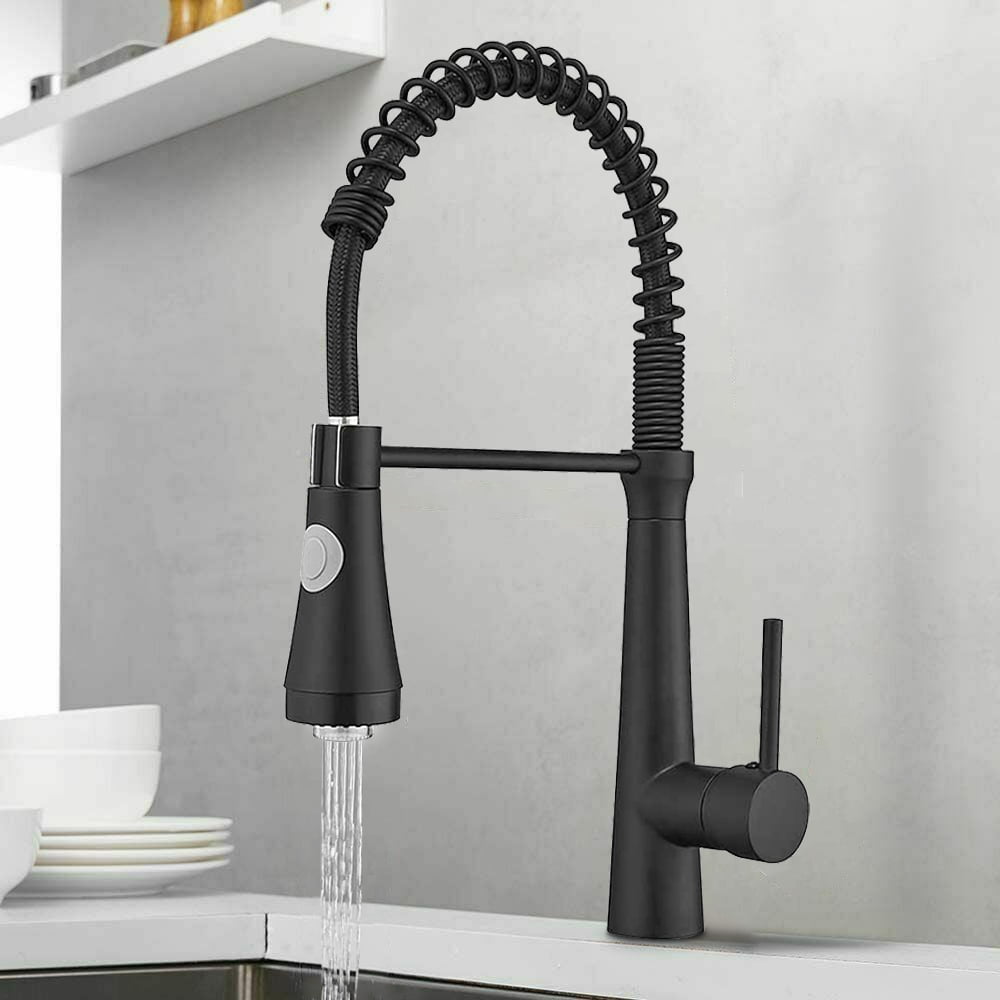 ANGELES HOME LED Light Kitchen Faucet with Pull Down Sprayer, 360° Rotatio, Single Handle High Arc Kitchen Sink Spring Faucet 2 Spray Modes, Matte Black