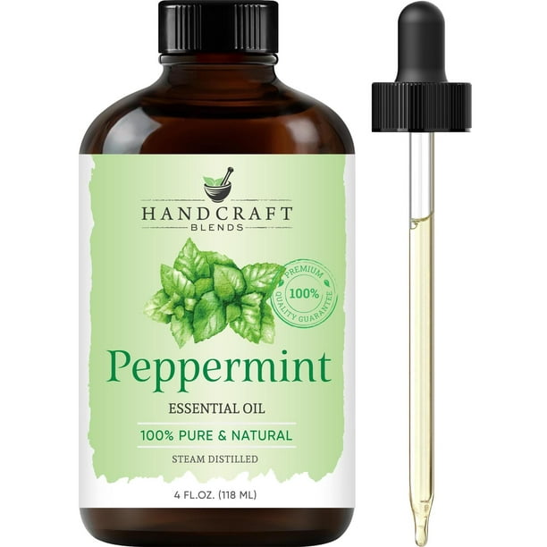 Aceite Esencial de Menta Handcraft Blends Bordative 100% Puro y Natural 4 OZ con Cuentagotas de Vidr
