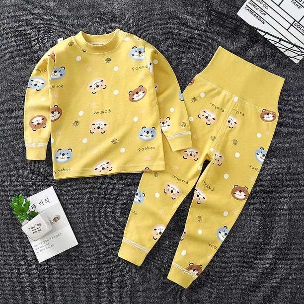 Conjunto de ropa interior para niños Ropa de otoño de algodón para bebés Pantalones de otoño para niños y niñas Pijamas de primavera y otoño Pantalones de protección abdominal de cintura alta Ropa de