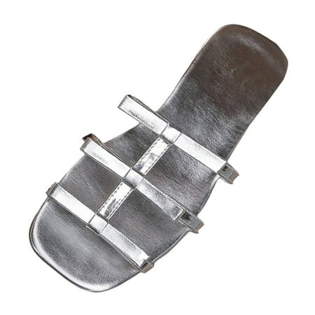 OJSFQUFP Womens Flip Flops Large Size Women s Shoes Flat Slippers Daily Models Flat with Rubber Slippers Fashion Slide Sandals Slippers for Woman Silver 38