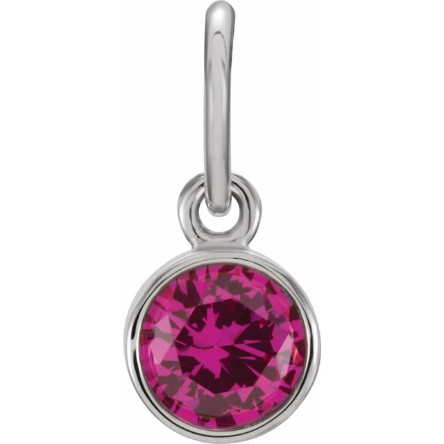 Precious Stars Unisex 14K White Gold 4mm Round Imitation Ruby Birthstone Charm