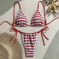 thumbnail image 4 of YTCAMLO Women's Colorblock Stripes Bikini Sets Summer Trendy Halter Tied Triangle High Cut Thong Cheeky Two Piece Bathing Suit, Red S, 4 of 9