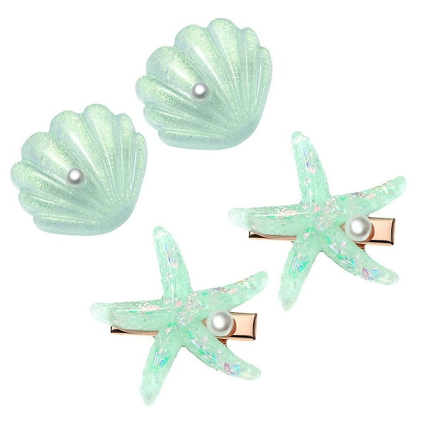 4 horquillas para el pelo con forma de estrella de mar y concha para mujeres y niñas.