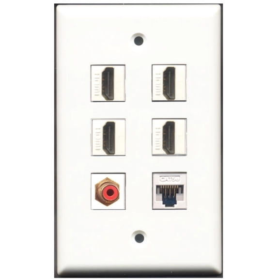 Ultra Spec Cables 4 Port HDMI 1 RCA Red 1 Cat5e Ethernet Wall Plate