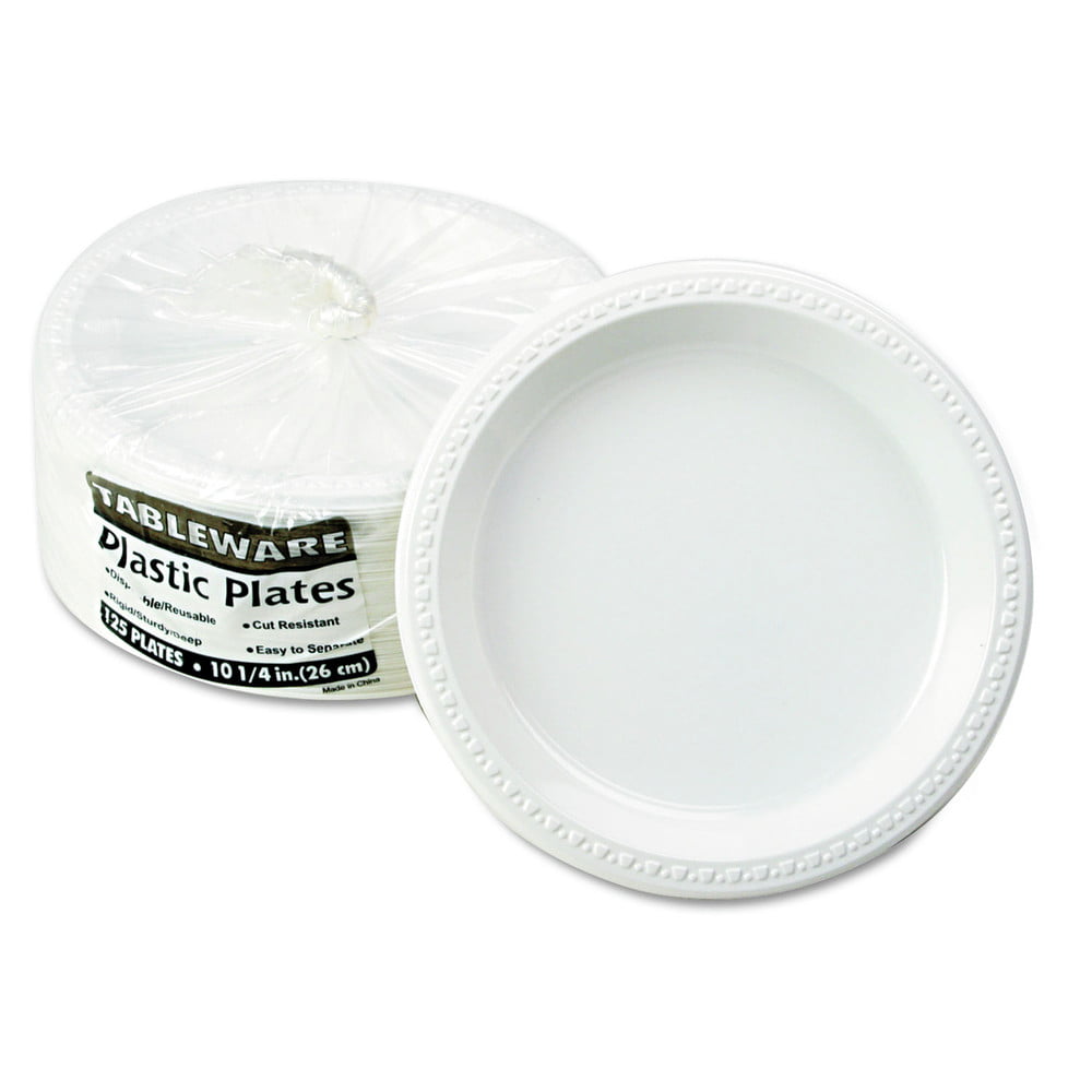 90 Plastic China 6" Dessert Appetizer WHITE with Silver Rim Plate Heavyweight 