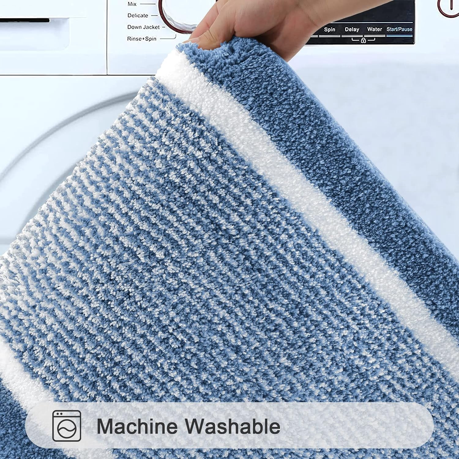 Findosom 3pcs Bathroom Rugs Set with U-Shaped Mat, Non Slip, Quick Drying, Ultra Soft and Water Absorbent Bath Rug Mat Carpet Machine Washable 18"x26"+18"x48"+U Shape 20"x24" Blue