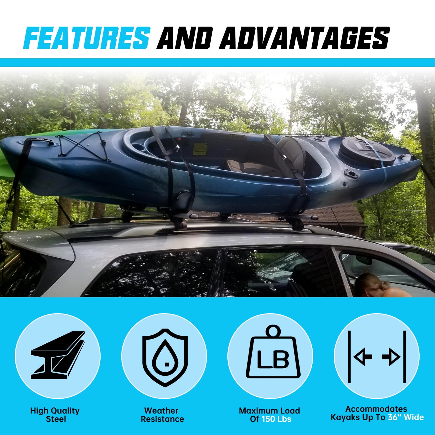 Ecotric Universal J Bar Kayak Roof Rack Carrier Black 2 pairs in Rwanda at RWF 73685 Rating 5