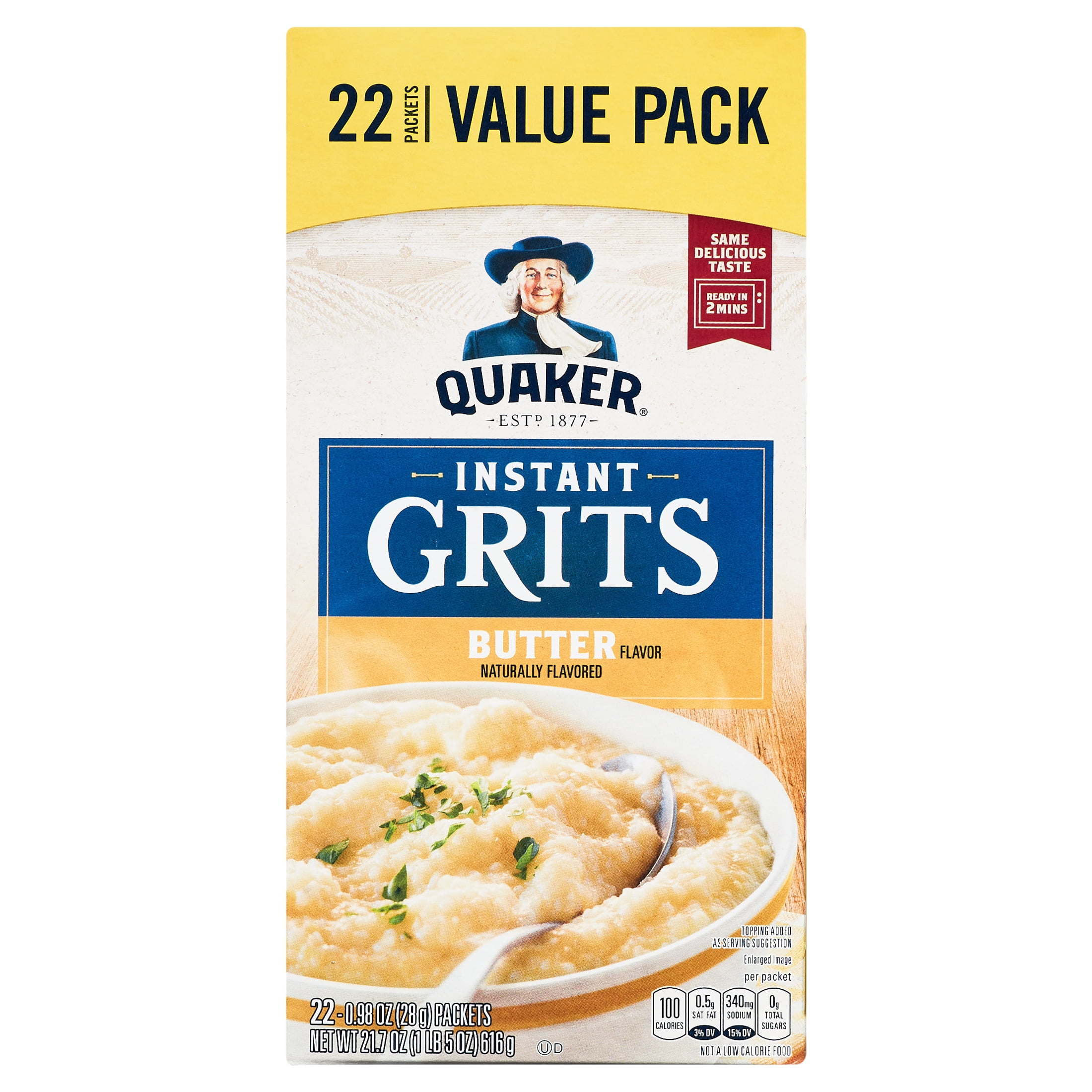 (8 pack) Quaker Butter Naturally Flavored Instant Grits, 0.98 oz 22 Count