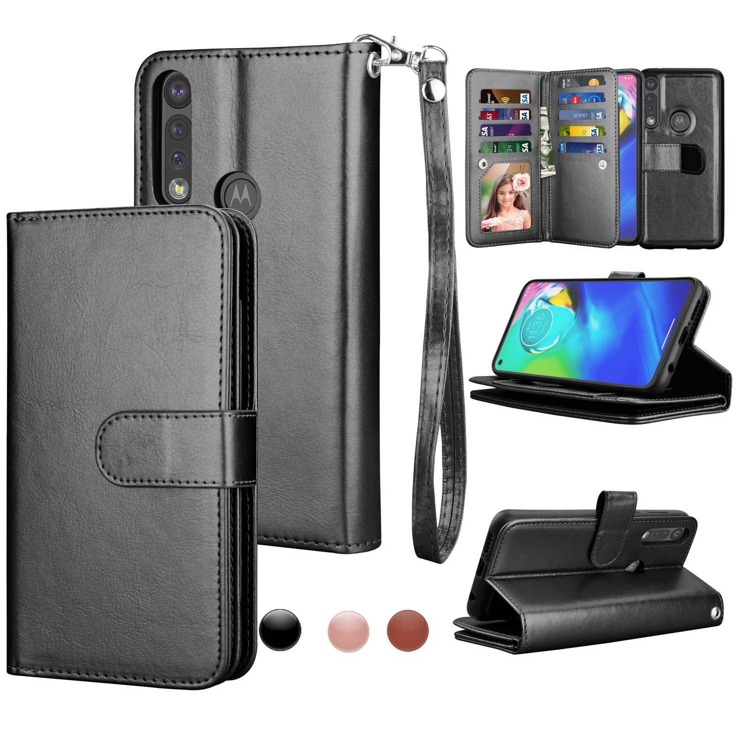 3 Card Slot Gray Stylish Leather Full-Cover Phone Case TANYO Case Suitable for Motorola Moto G8 Power Magnetic Closure and Flip Stand Wallet Case
