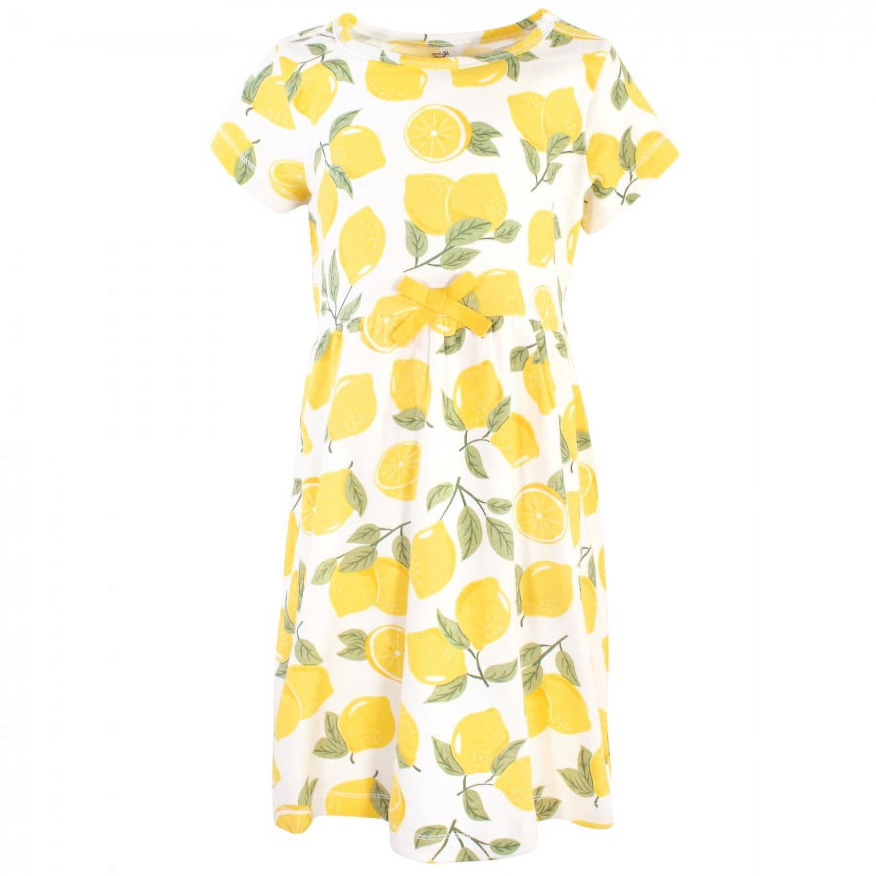 Touched by Nature Baby and Toddler Girl Organic Cotton Short-Sleeve Dresses 2pk, Lemon Tree, 8 Years