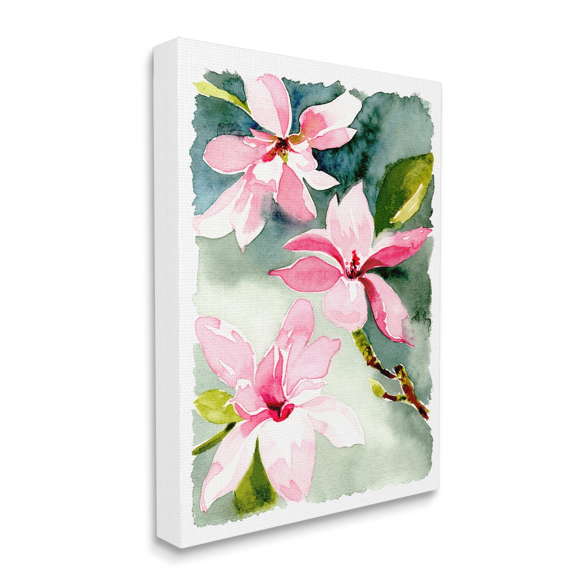 Stupell Industries Pink Flowers Watercolor Botanical & Floral Painting Gallery Wrapped Canvas Print Wall Art, 36 x 48