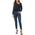 thumbnail image 2 of INSPIRE CHIC Women's Fashion Long Sleeve Casual Office Irregular V Neck Blouse XS Dark Blue, 2 of 6