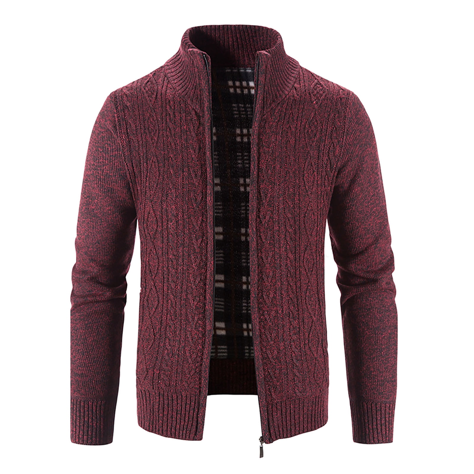Lyinloo Mens Zip Up Knitted Cardigan Thick Sweater Stand Collar Fleece Lined Warm Walmart Com