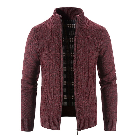 jovati Mens Zip Up Pull Mens Zip Up Tricot Cardigan Épais Pull Stand Col Polaire Doublé Chaud