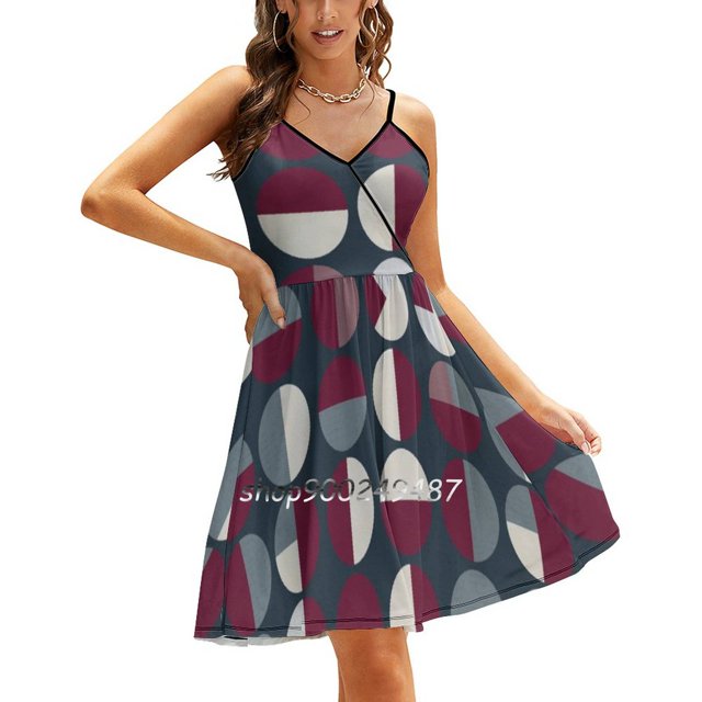 Pattern Circle Print Square Neck Dress Cute Loose Print Dresses Elegant Beach Party Dress