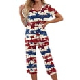 thumbnail image 2 of 4th of July Pajama Sets for Women 2 Pieces Pajamas Red Blue Star and Stripes Print Pullover Short Sleeve Top and Capri Pants Sleepwear, 2 of 6