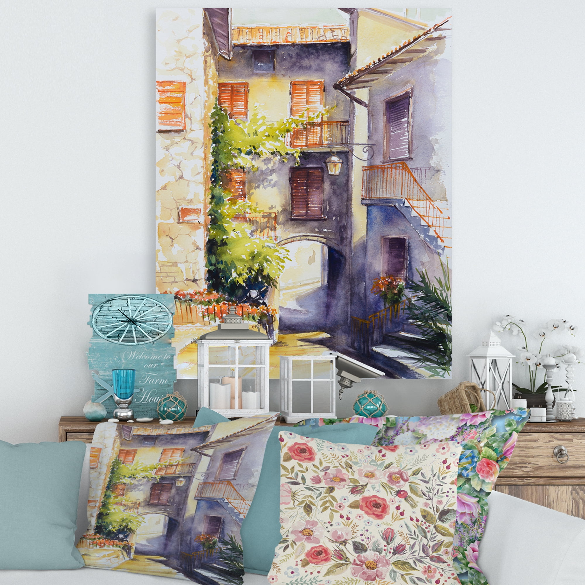 Designart ' Idyllic and Rustic Italian VIllage ' Country Canvas Wall Art Print