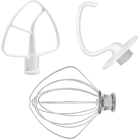 Stand Mixer Attachments 3-Piece Kit- K45B Coated Flat Beater K45DH Coated Dough Hook K45WW Stainless Steel Wire Whip Fit for KitchenAid 4.5-5.0 QT Kitchen Tilt-Head Stand Mixer